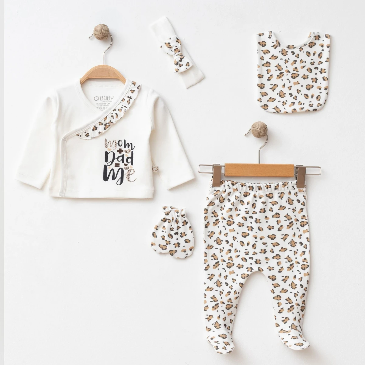 OBABY KIZ 0-3 AY LEOPAR BASKILI 5Lİ  SET