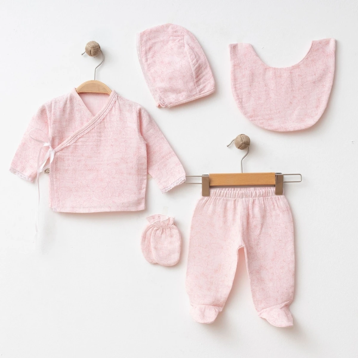 OBABY KIZ 0-3 AY MÜSLİN GÜL BASKILI 5Lİ SET