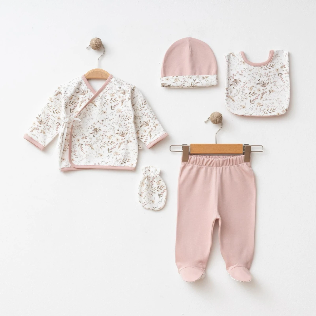 OBABY KIZ 0-3 AY NATURAL ÇİÇEKLİ 5Lİ SET