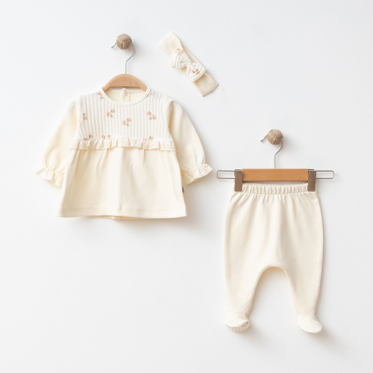 OBABY KIZ 3-6-9 AY ÇİÇEKLİ JAKARLI 3LÜ SET