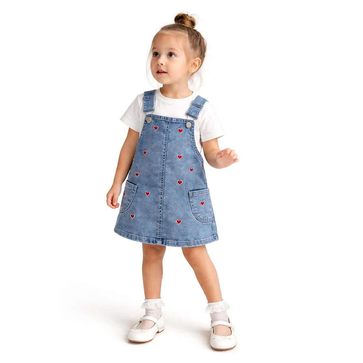 OVERDO KIZ 1-2-3-4-5 YAŞ KALP NAKIŞLI KOT JİLE