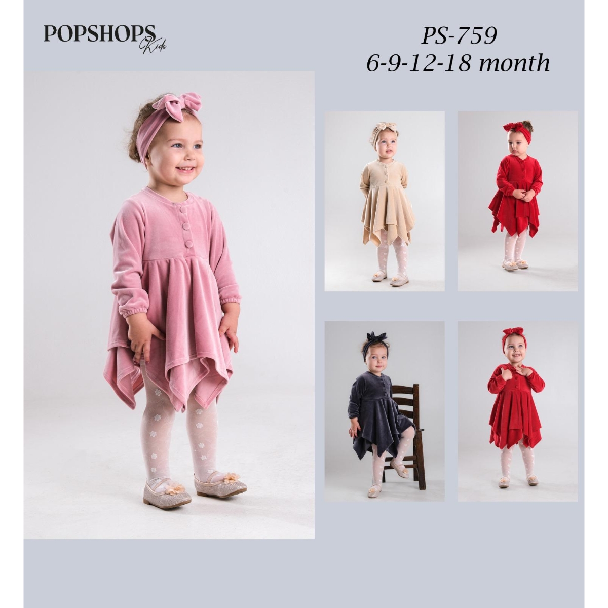 POPSHOPS KIZ 6-9-12-18 AY MENDİL ETEKLİ ELBİSE