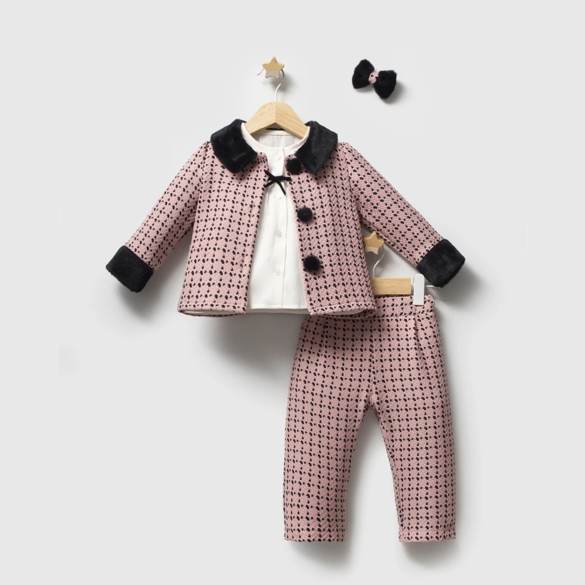TONGS BABY KIZ 9-24 AY  PEMBE ŞANEL 3LÜ TAKIM