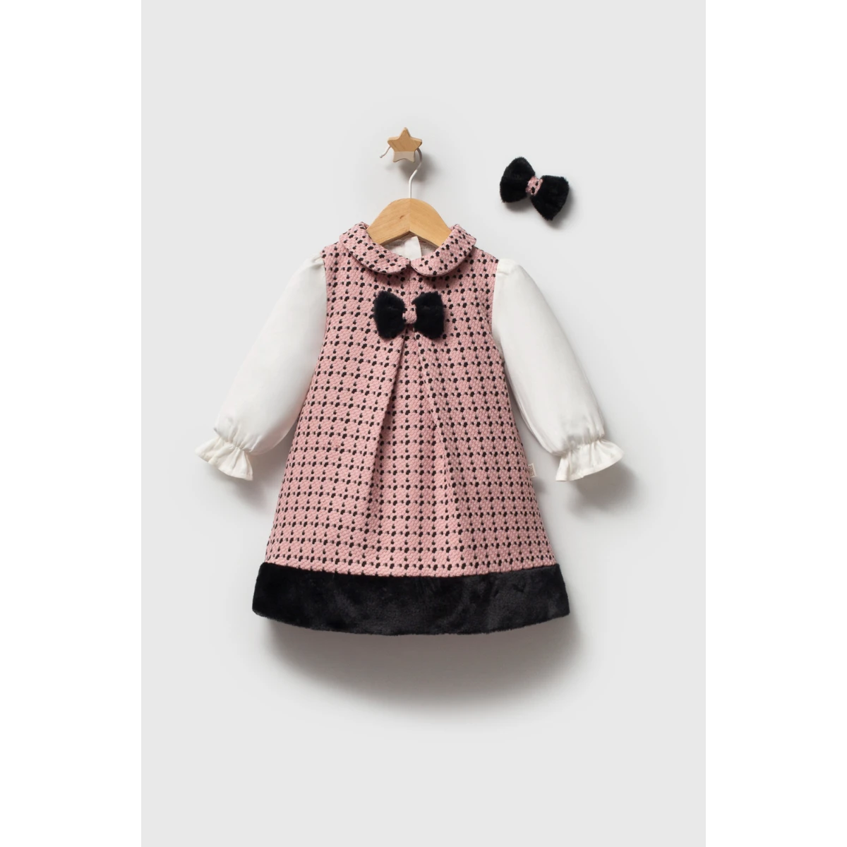 TONGS BABY KIZ 9-24 AY PEMBE ŞANEL ELBİSE