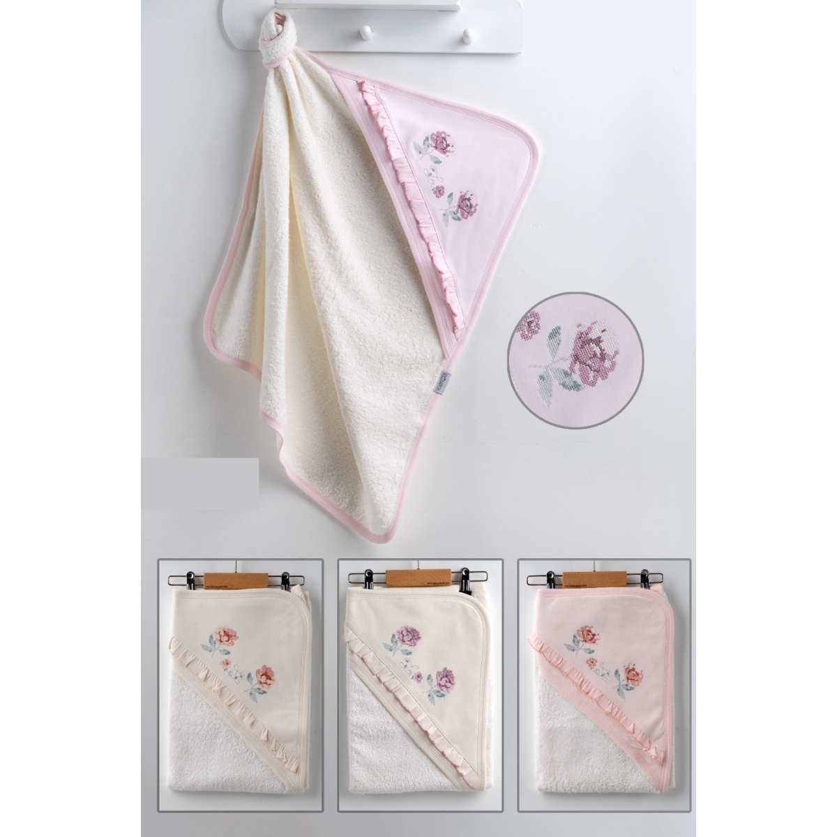 TONTON BABY GIRL 0-12 МЕСЯЦЕВ ДЕТСКОЕ ПОЛОТЕНЦЕ С РОЗОЙ