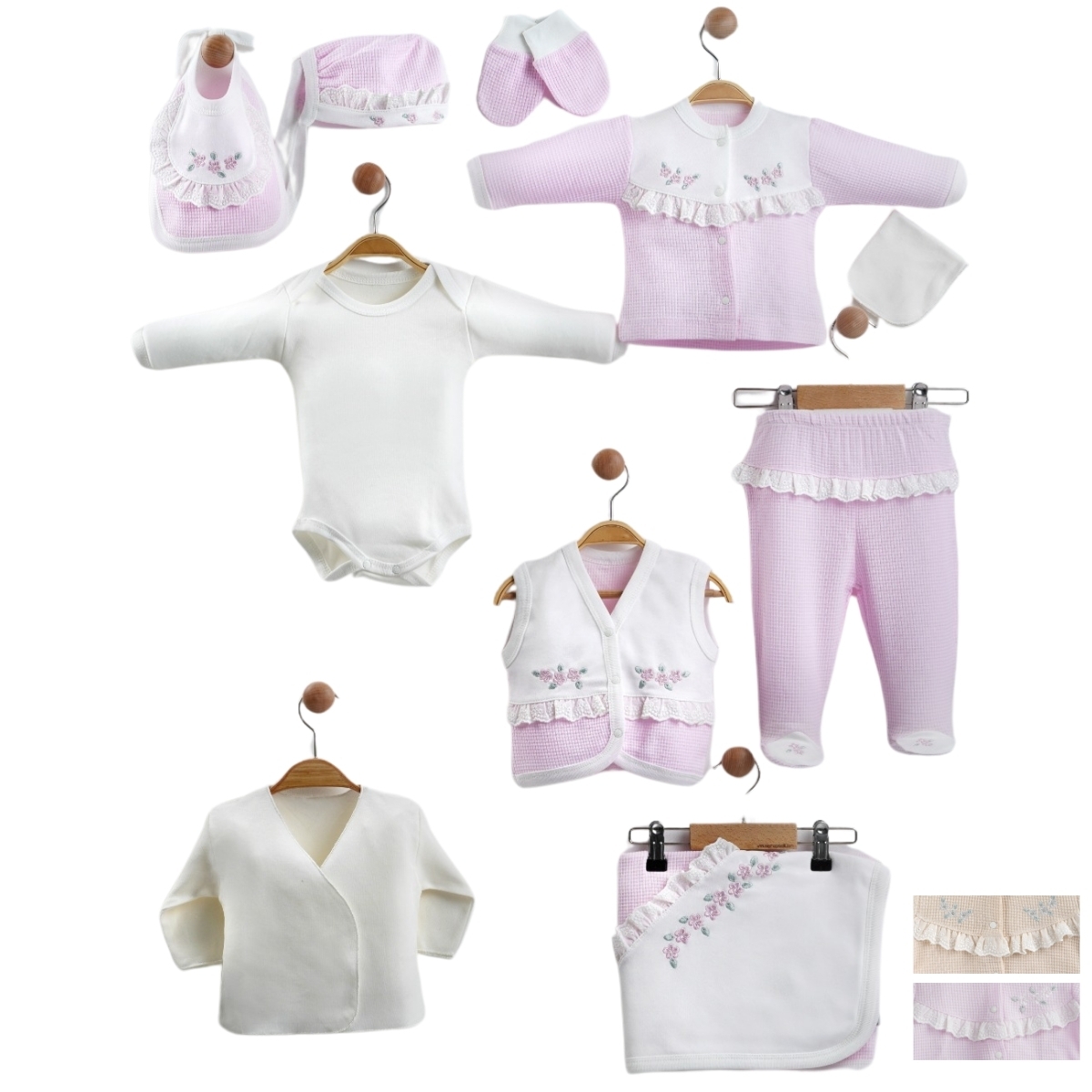 TONTON BEBE KIZ 0-3 AY ÇİÇEK NAKIŞ WAFFLE 10LU SET