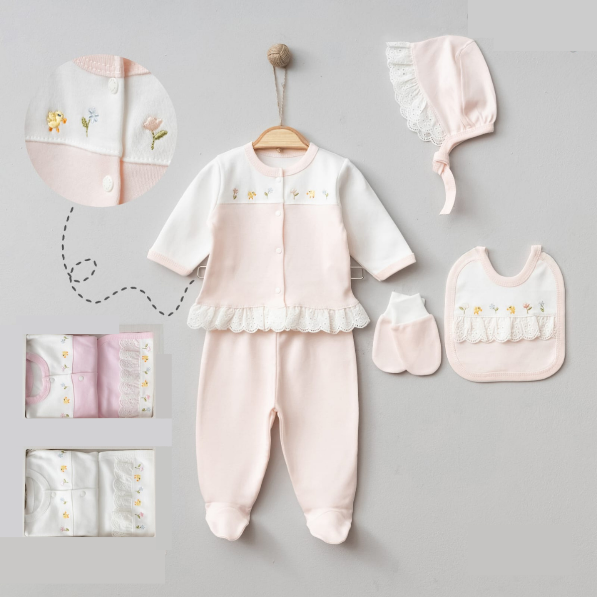 TONTON BEBE KIZ 0-3 AY FİSTOLU 5Lİ ZIBIN SET
