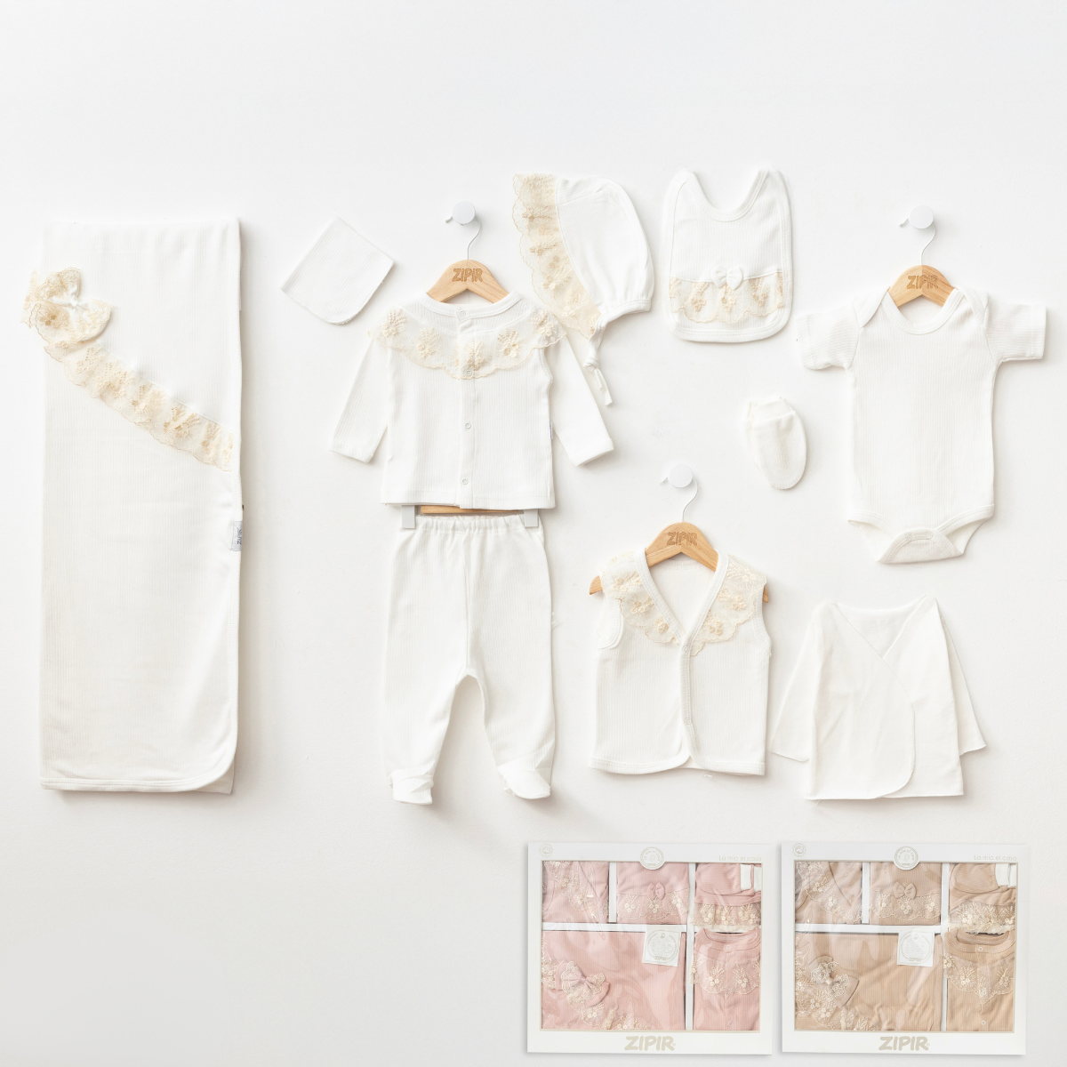ZIPIR KIZ 0-3 AY FRANSIZ DANTELLİ 10LU SET