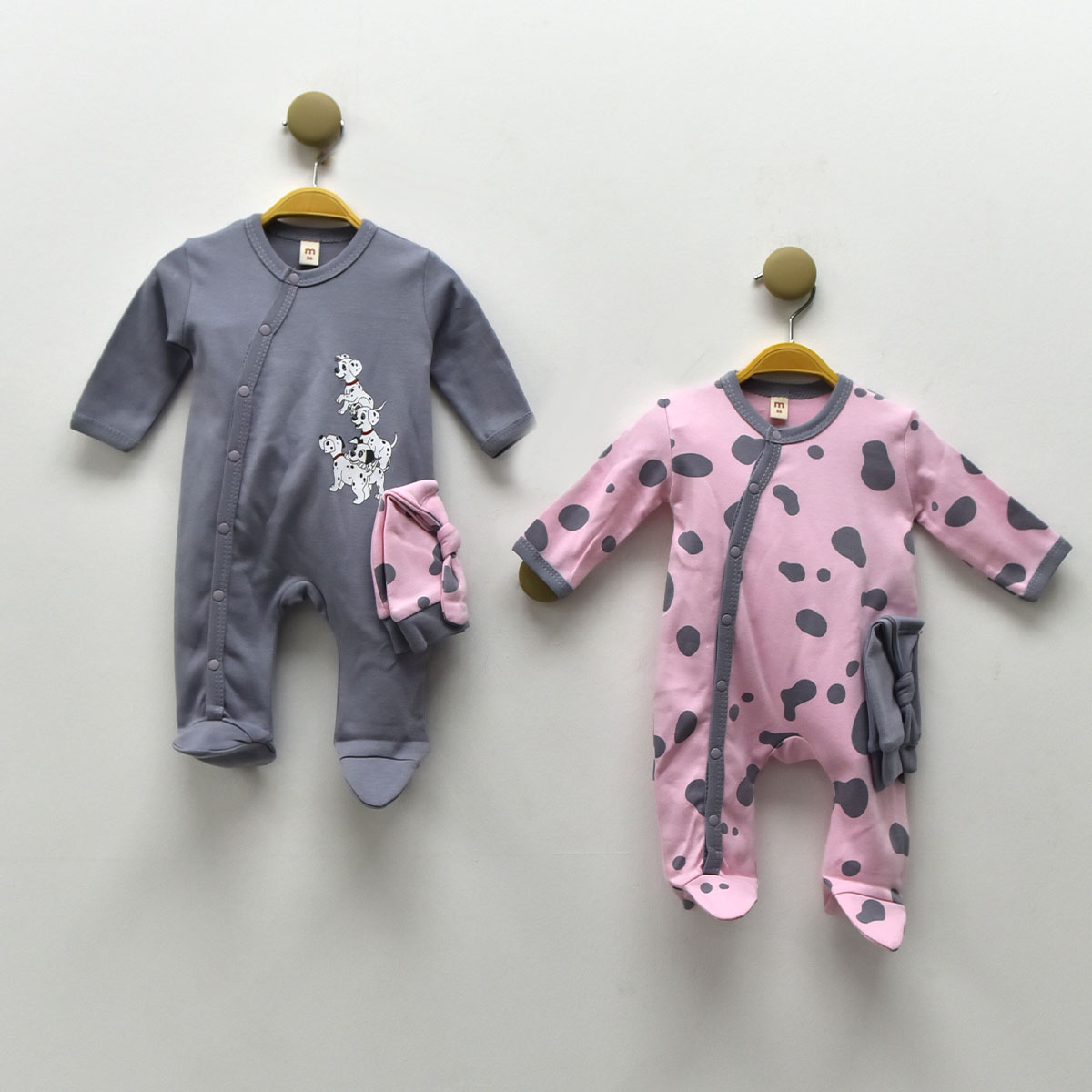 MİNİSSE UNISEX 3-6 AY DALMAÇ KÖPEK BASKI 2Lİ TULUM