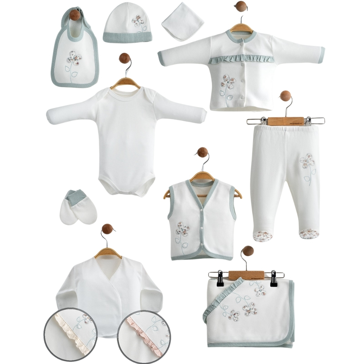 TONTON BEBE KIZ 0-3 AY ÇİÇEK NAKIŞLI 10LU SET