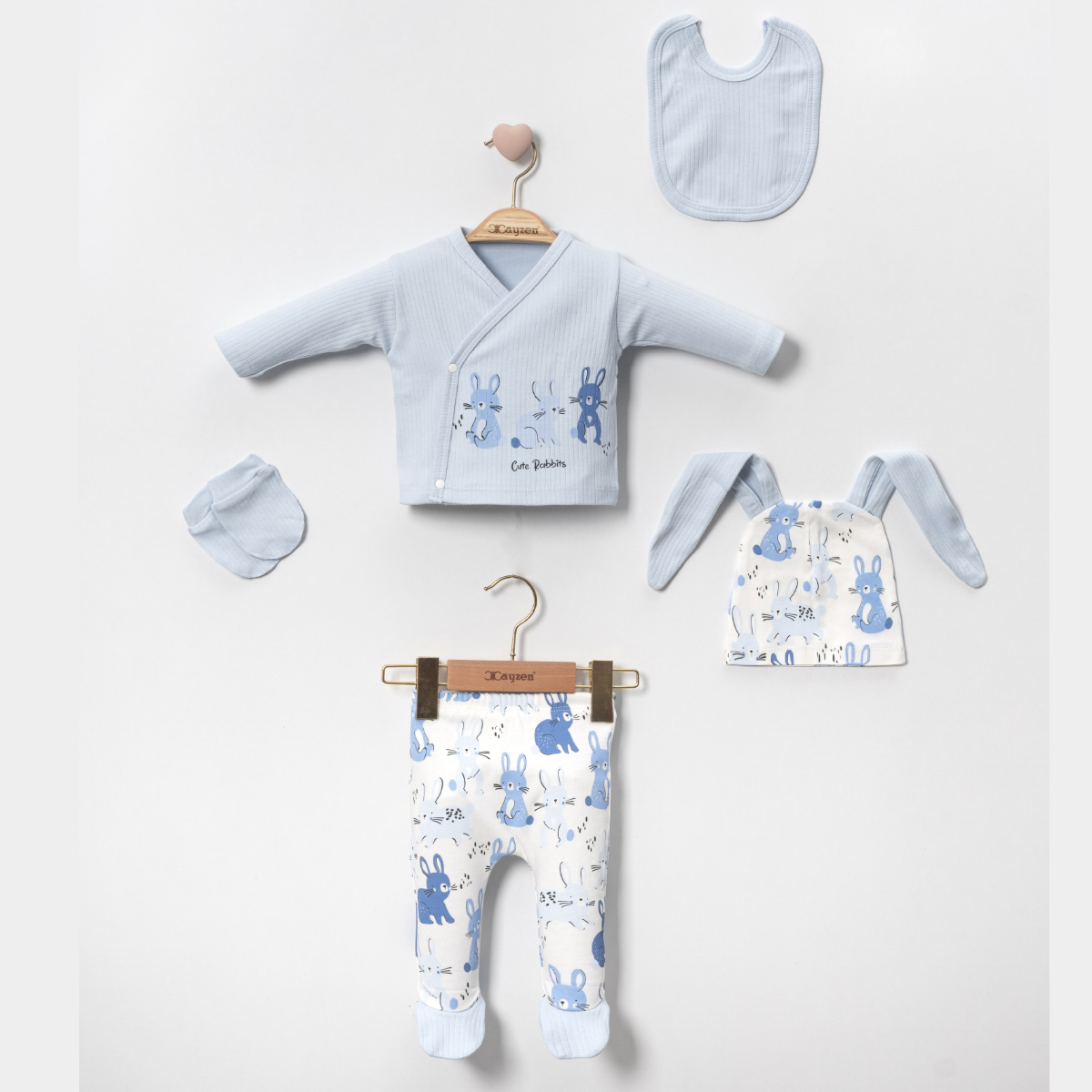 MİNİ CAYZEN UNISEX 0-3 AY TAVŞAN KARDEŞLER 5Lİ SET