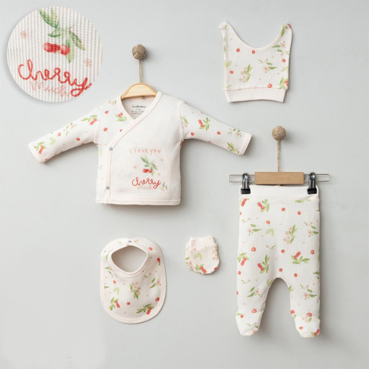 LULLABY KIZ 0-3 AY KİRAZ WAFFLE 5Lİ SET