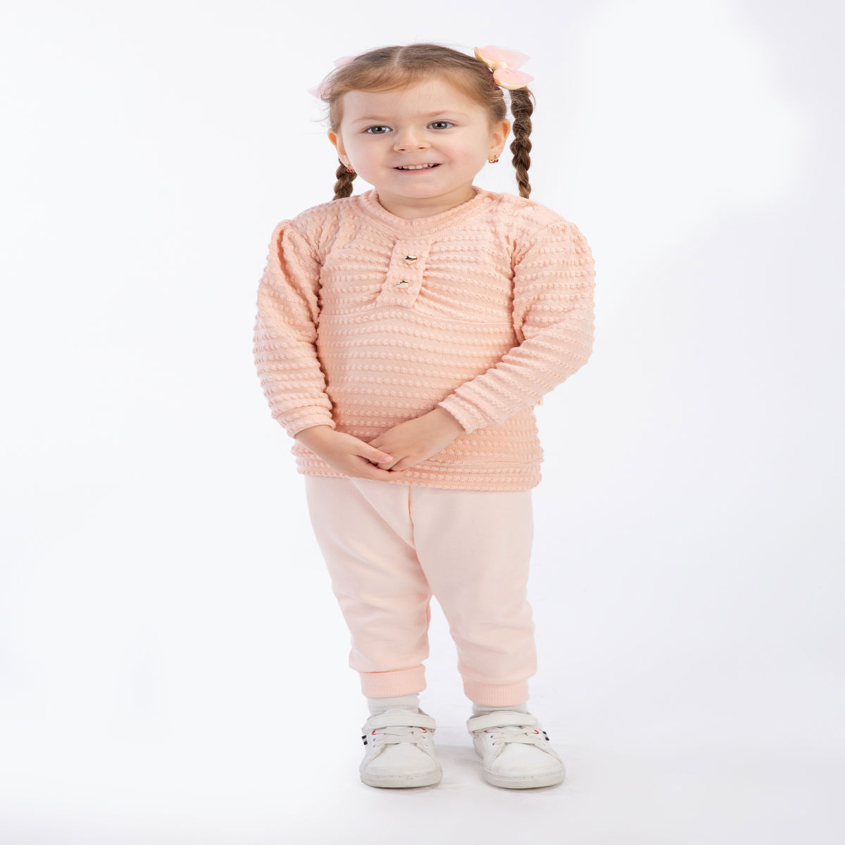 BEYAZ BEBEK KIZ 9-12-18-24 AY KALPLİ DÜĞMELİ TAKIM