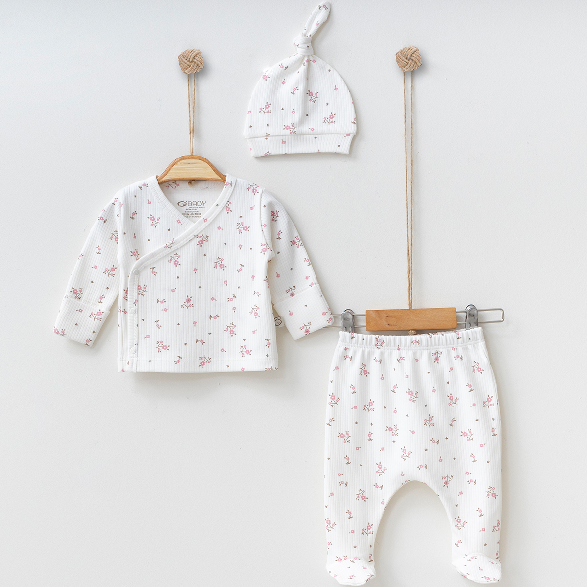 OBABY KIZ 0-3 AY ÇİÇEK BASKILI 3LÜ SET