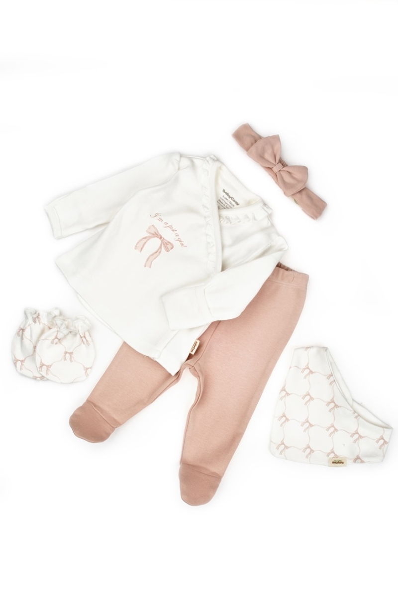 BABYCOSY ORGANIC KIZ 0-3 AY BOW 5Lİ SET