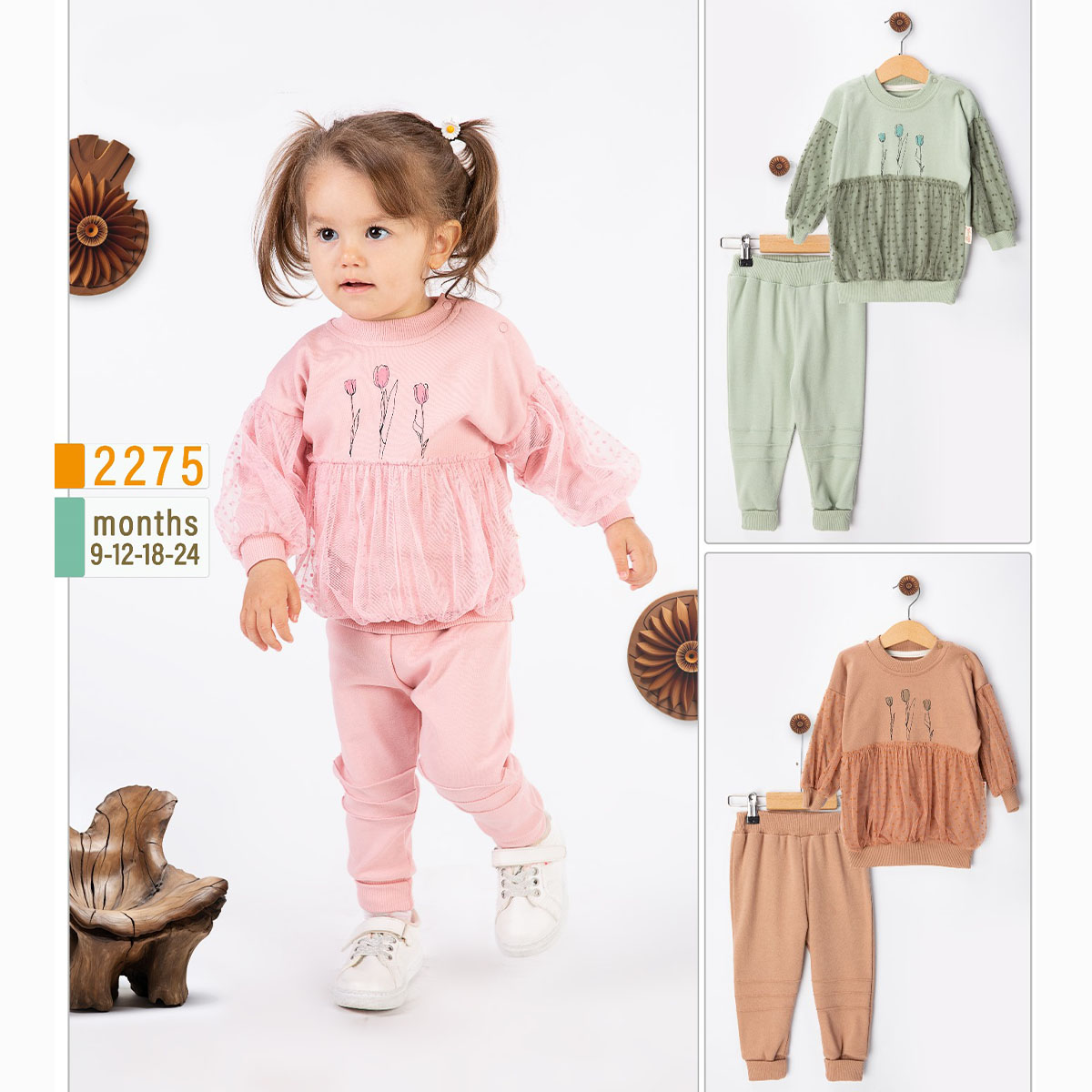 BEYAZ BEBEK KIZ 9-12-18-24 AY TÜLLÜ BASKILI TAKIM