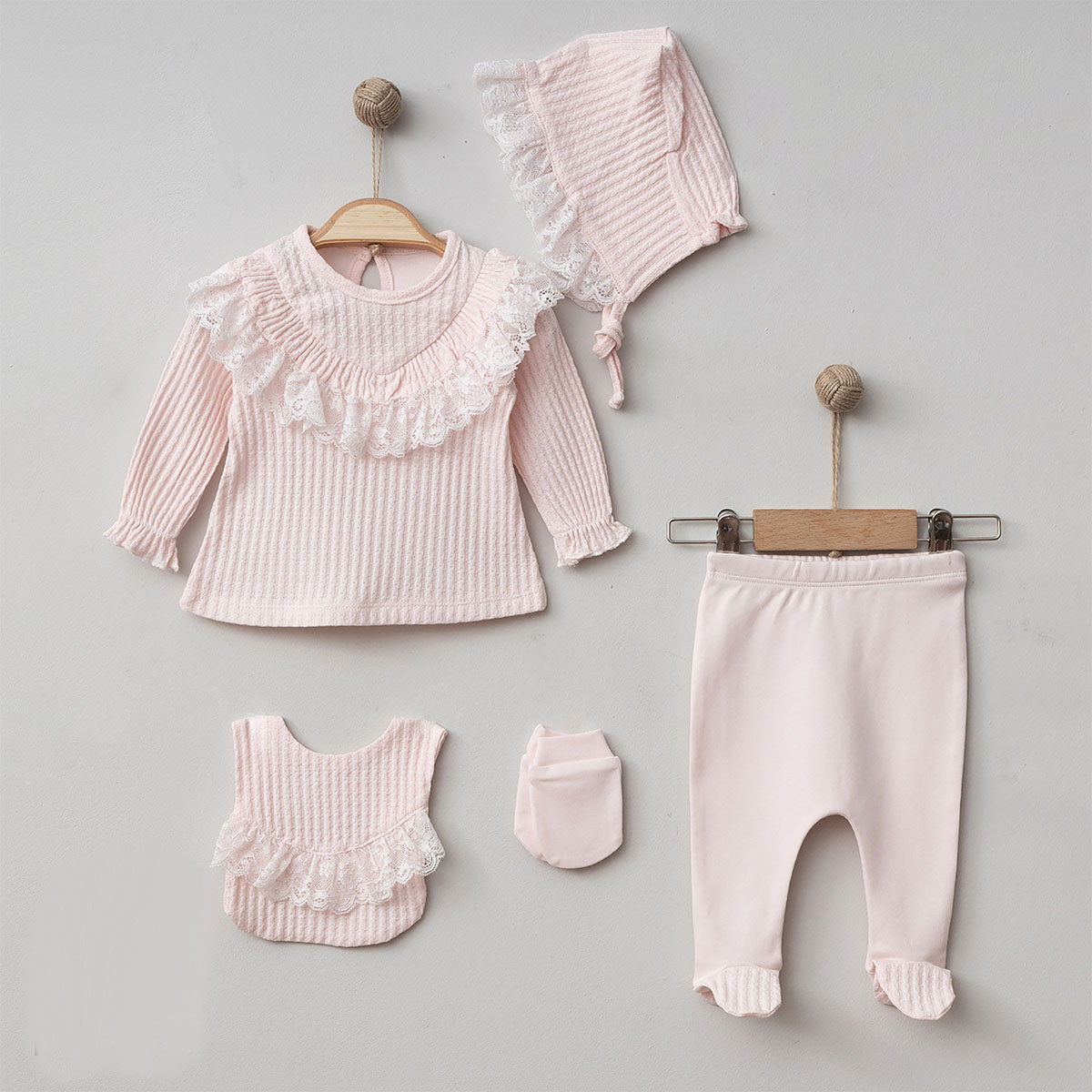 PUGİ KIZ 0/3-3/6 AY FİSTOLU JAKARLI 5Lİ SET