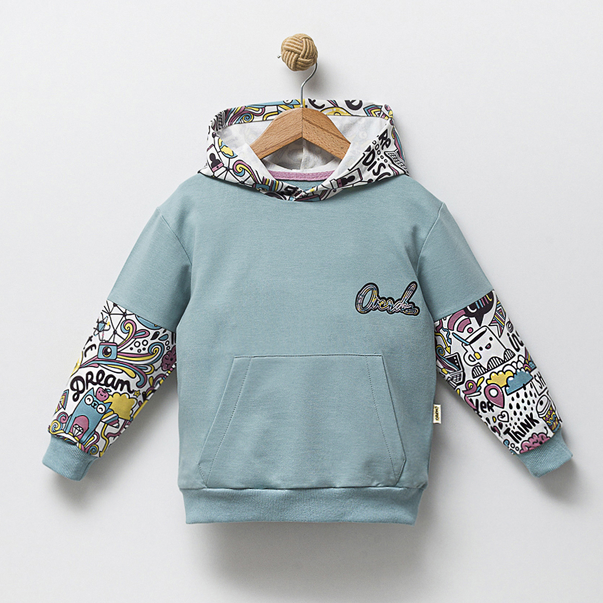 OVERDO KOLU BASKILI 2İP KAPÜŞONLU SWEATSHIRT