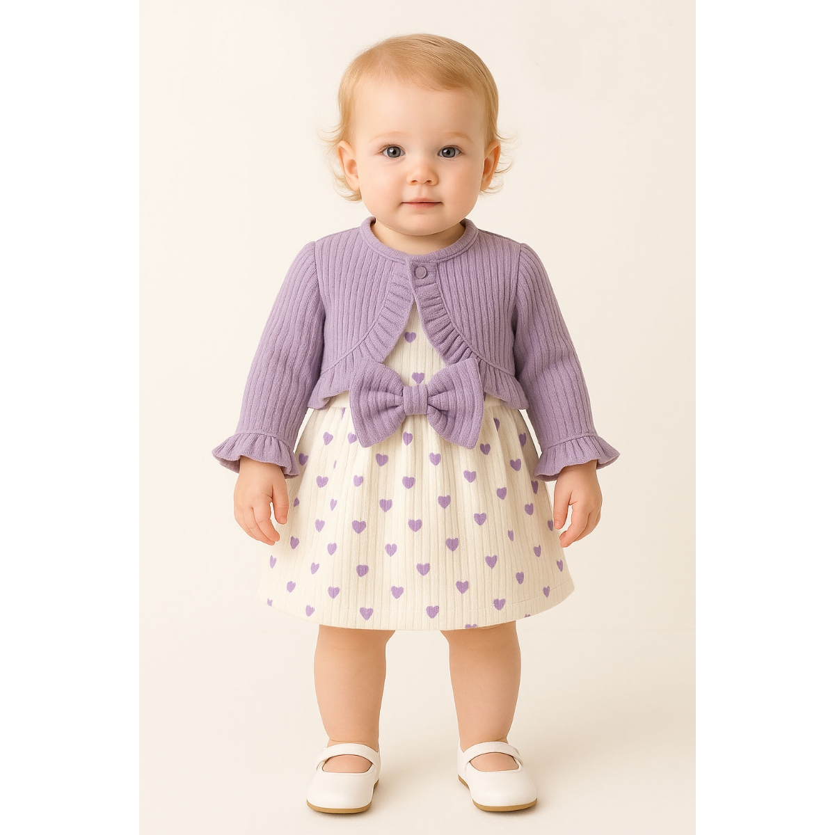 ÇAKAR BEBE KIZ 3-6-9-12 AY KALPLİ ELBİSELİ TAKIM