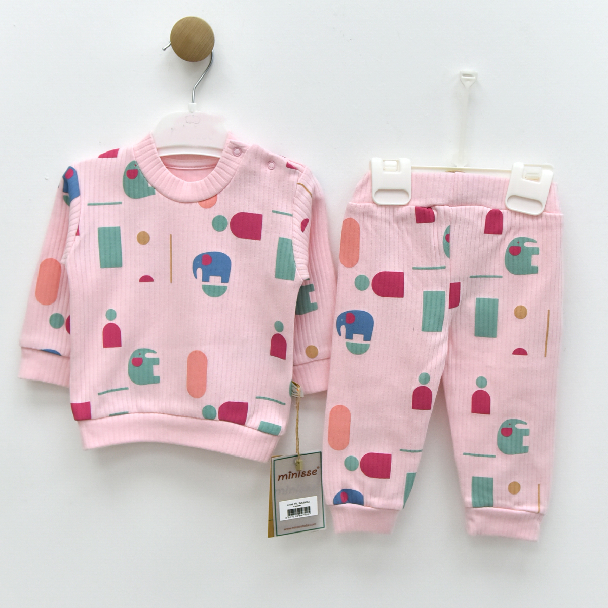 MİNİSSE UNISEX 3-6-9 AY FİL BASKILI 2Lİ TAKIM