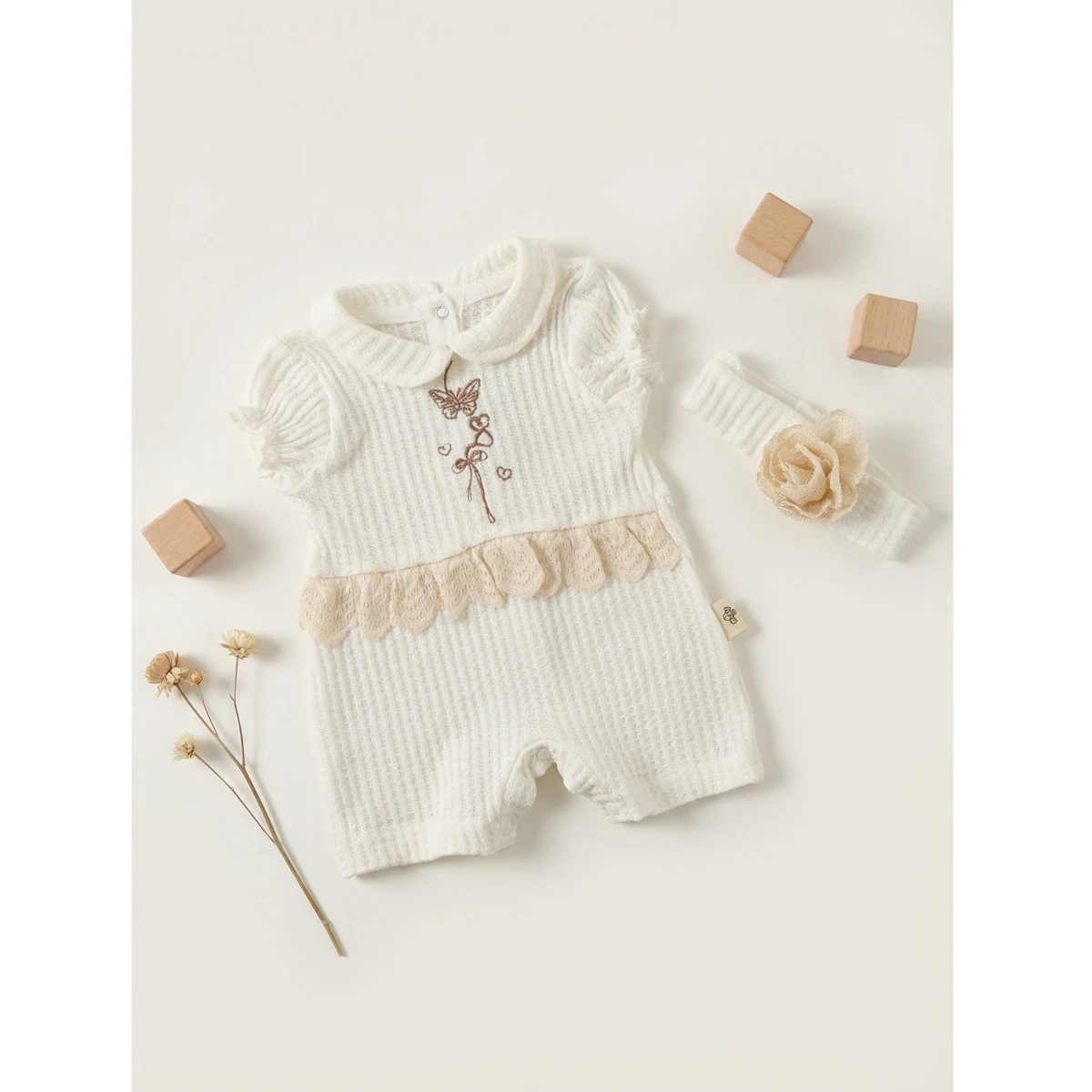 BEBLY KIDS KIZ 0-3 AY KELEBEK NAKIŞ FİSTOLU TULUM