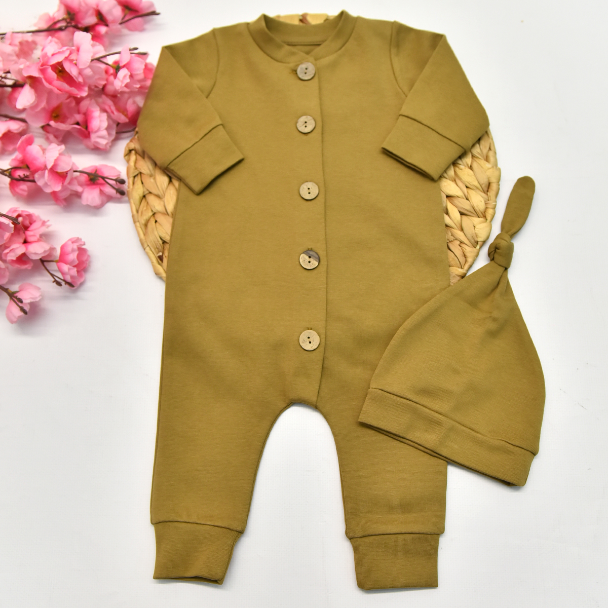 MİNİSSE UNISEX 3-6-9 AY ÖNDEN DÜĞMELİ TULUM ŞAPKA