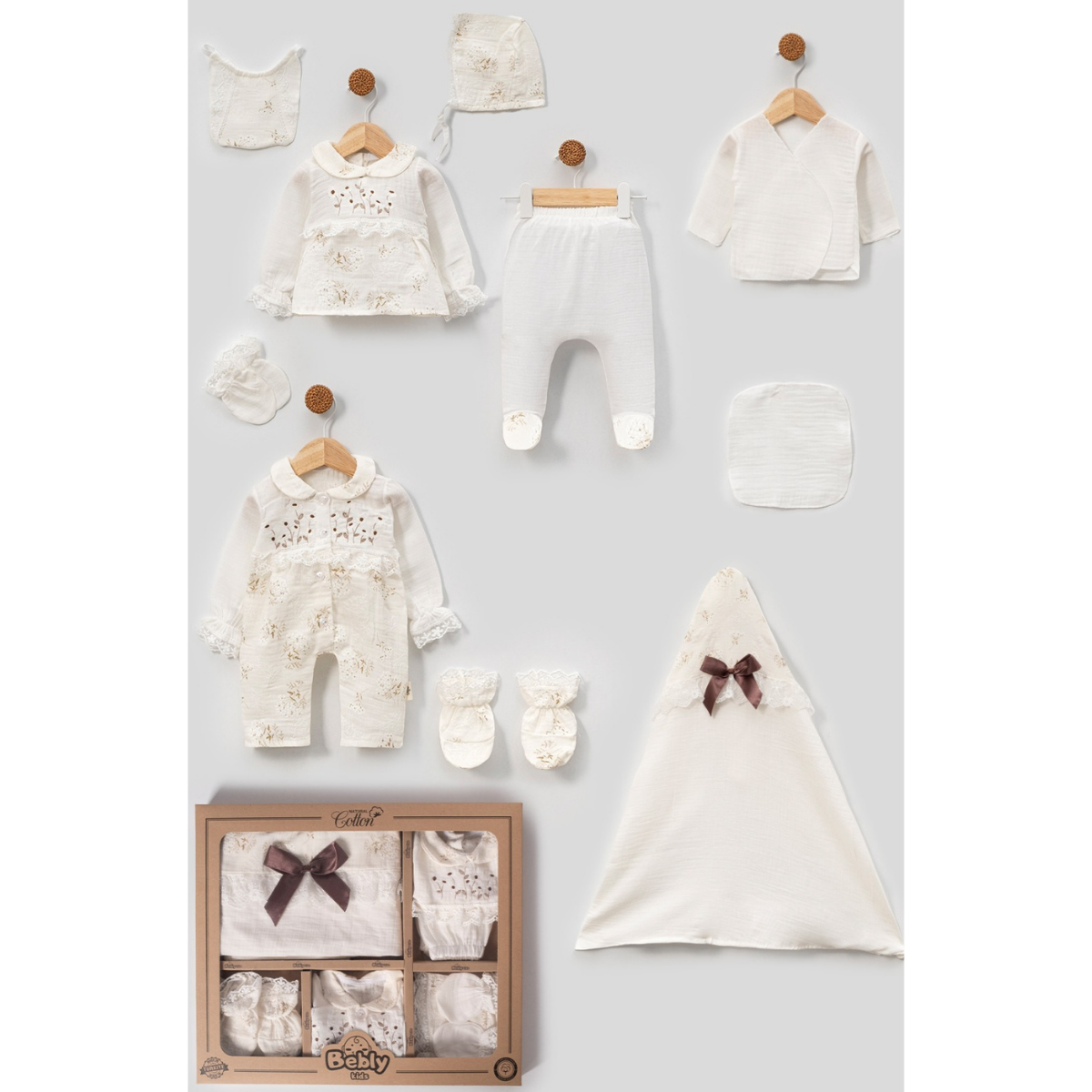 BEBLY KIDS KIZ 0-3 AY ÇİÇEKLİ MÜSLİN 10LU SET