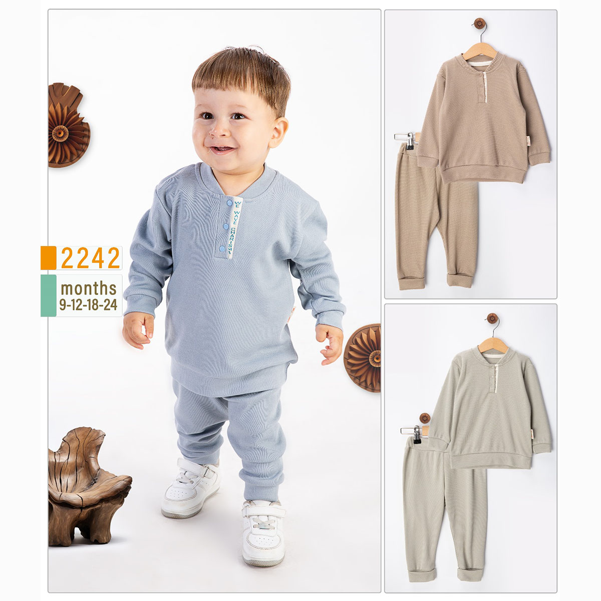 BEYAZ BEBEK ERKEK 9-12-18-24 AY PATI BASKILI TAKIM