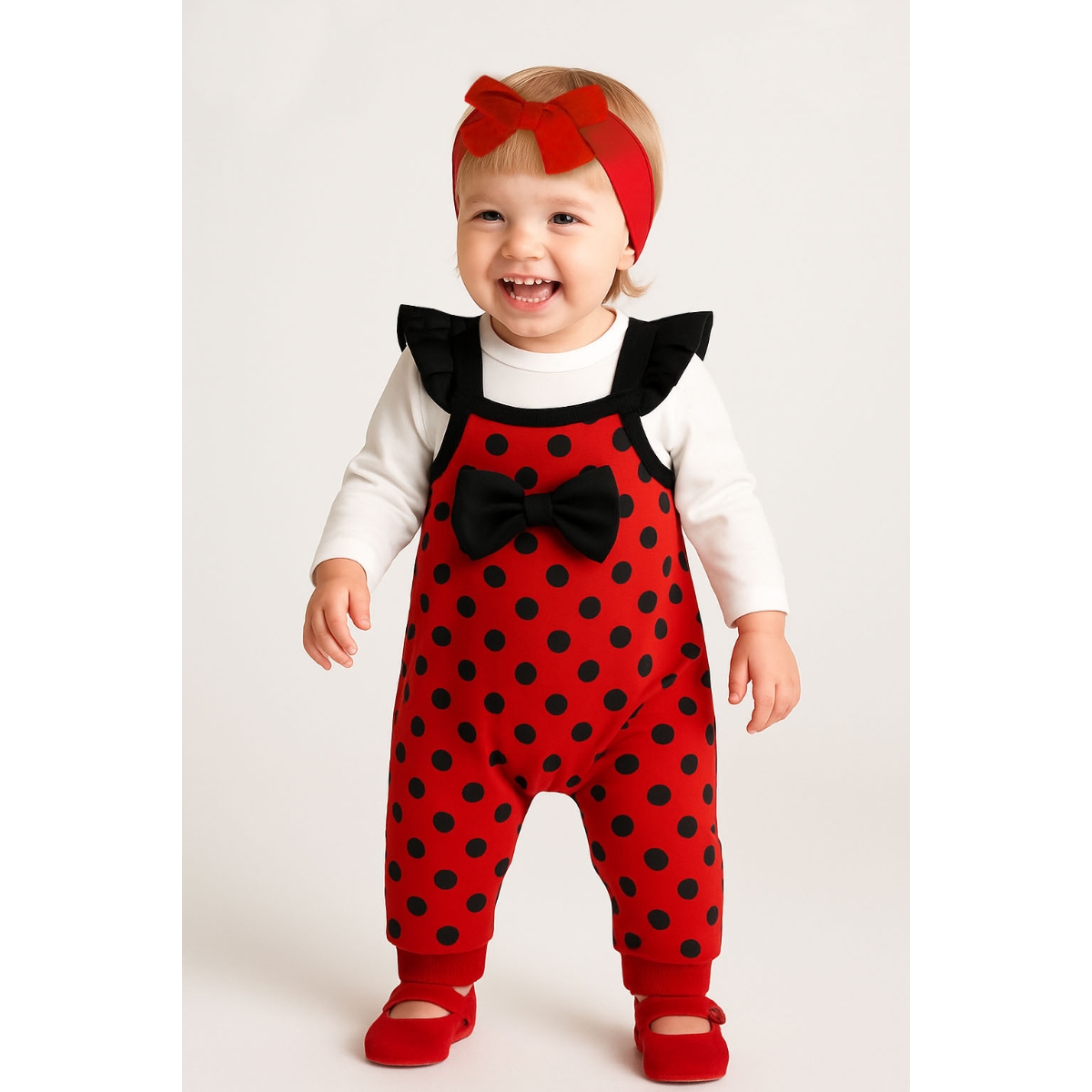 ÇAKAR BEBE KIZ 3-6-9-12 AY PUANLI SALOPETLİ TAKIM