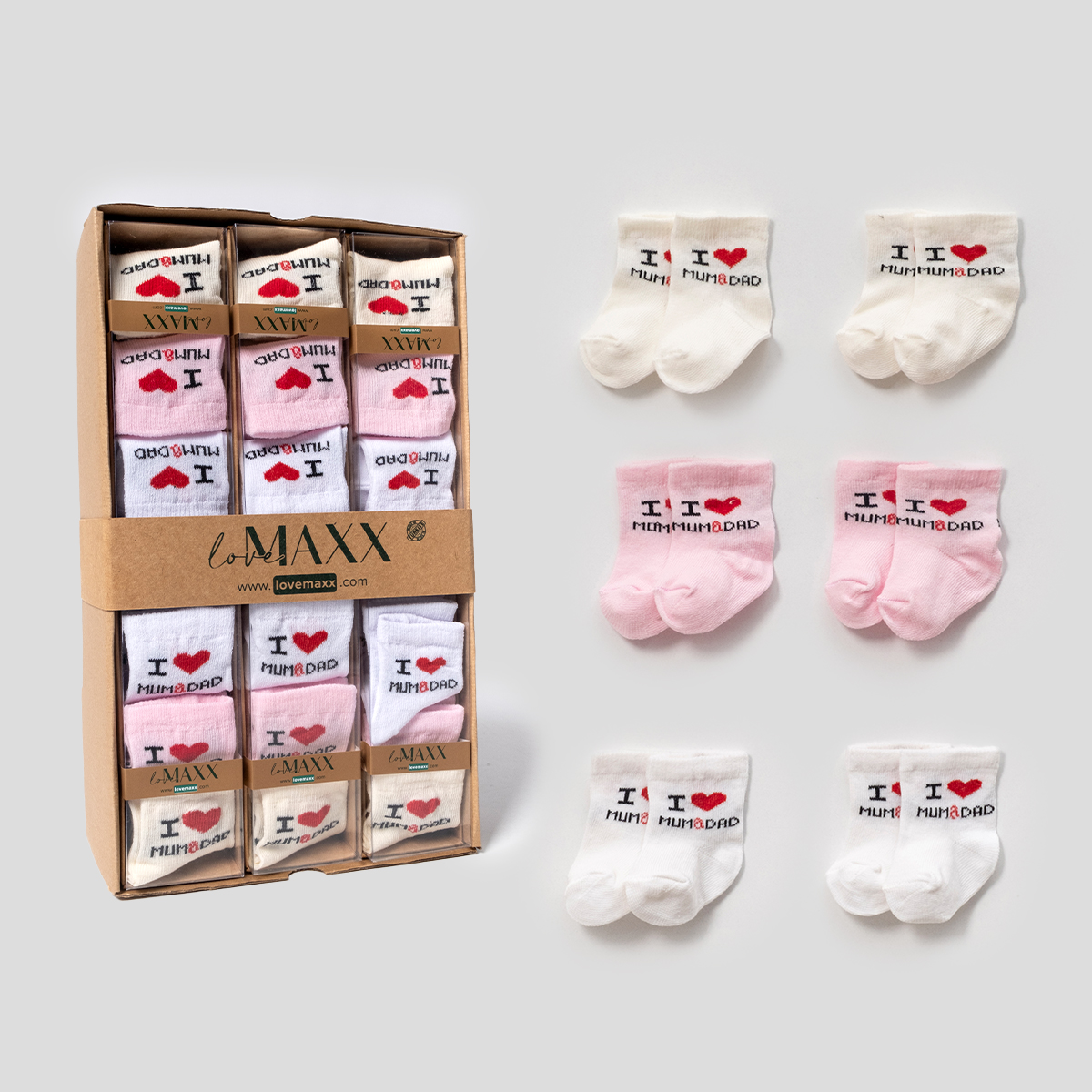 LOVEMAXX KIZ 0/3-3/6 AY MOM DAD 6LI ÇORAP 12Lİ BOX