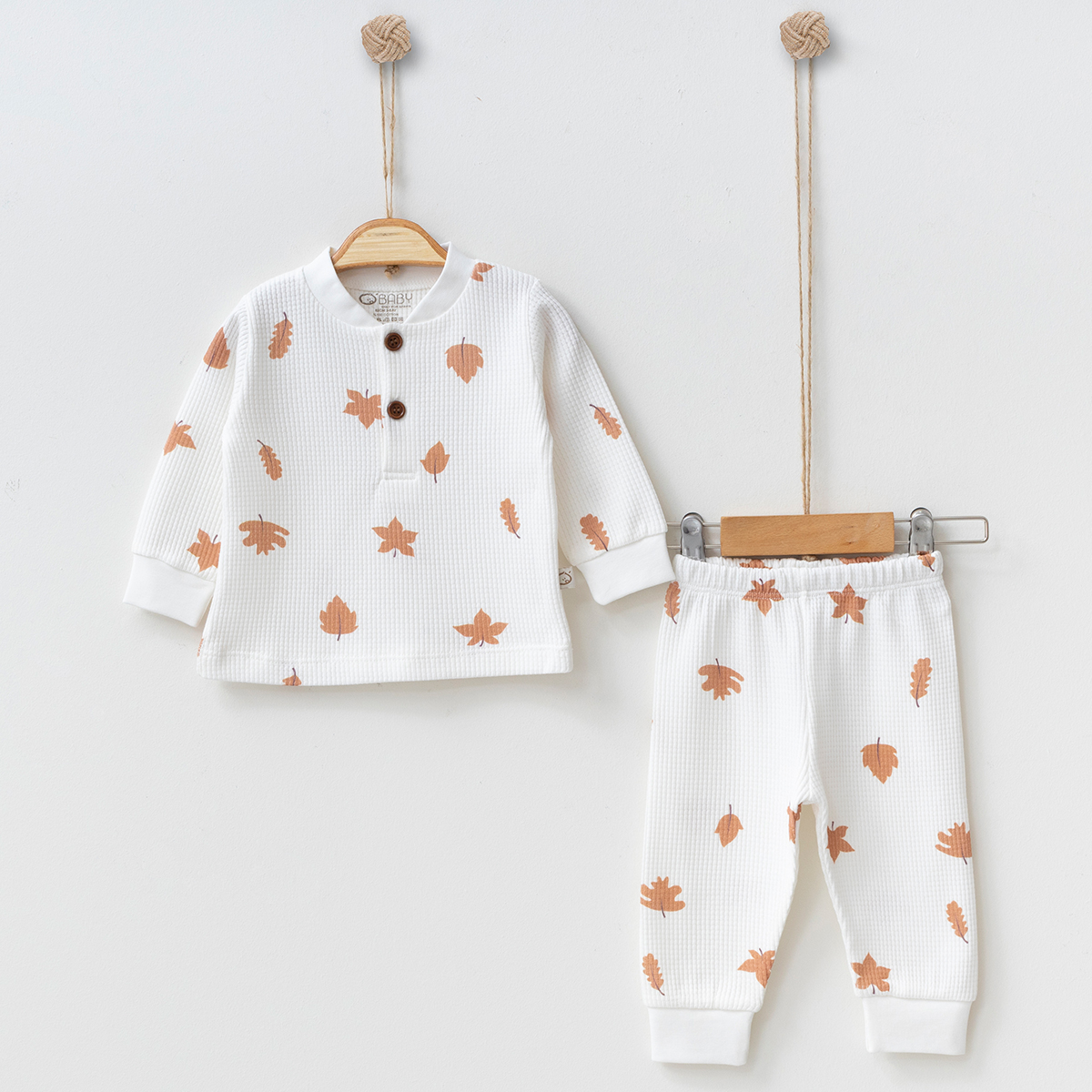 OBABY UNISEX 6-9-12-18 AY YAPRAK BASKILI 2Lİ TAKIM
