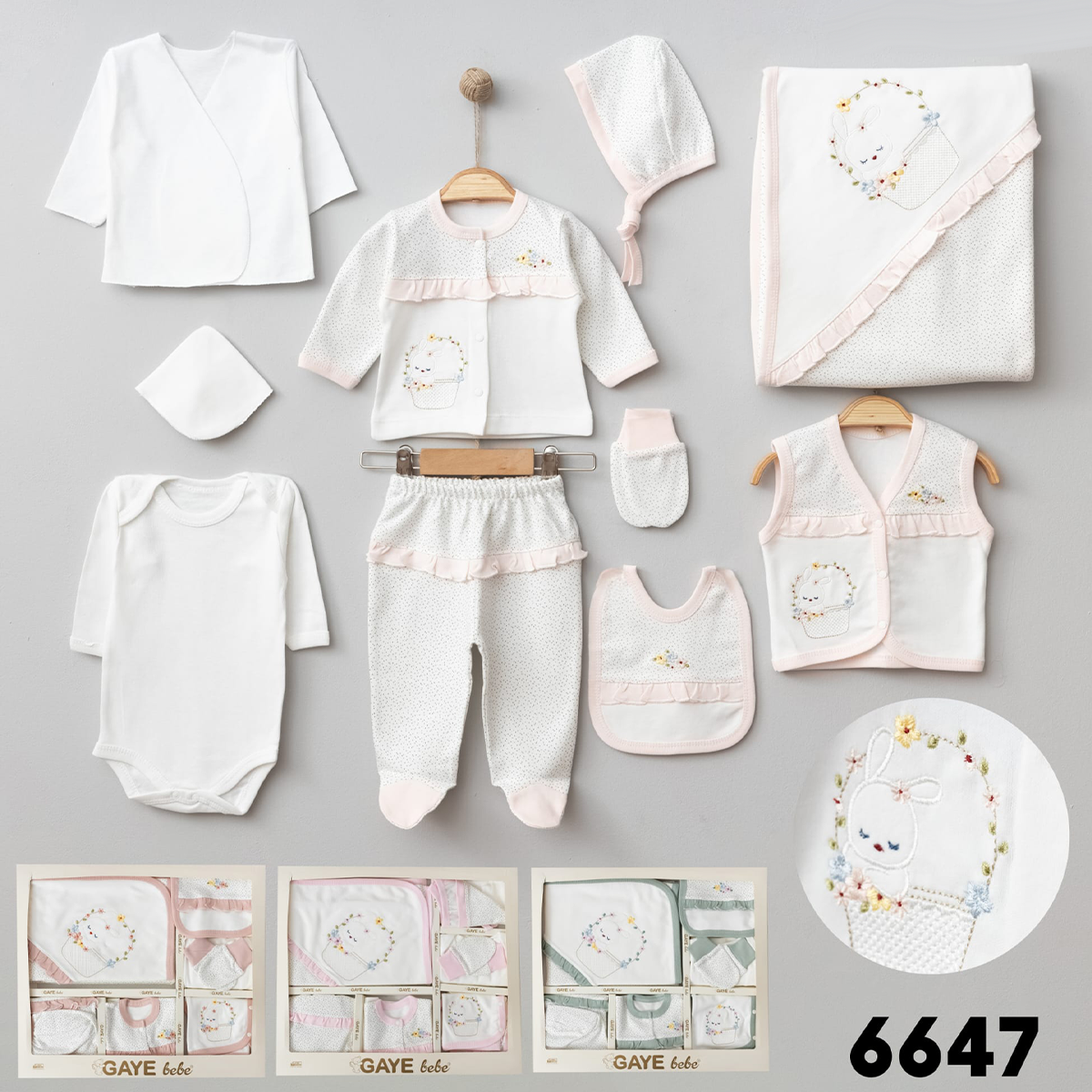 GAYE BEBE KIZ 0-3 AY TAVŞANLI ÇİÇEKLİ 10LU SET