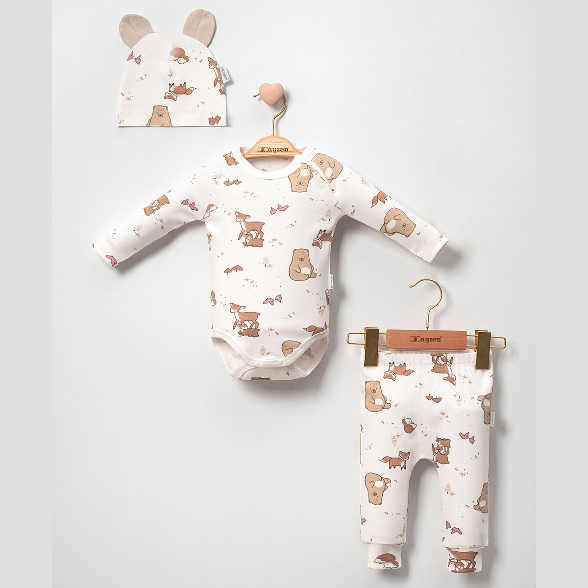 MİNİ CAYZEN UNISEX 6-9-12-18 AY GEYİKLİ 3LÜ TAKIM