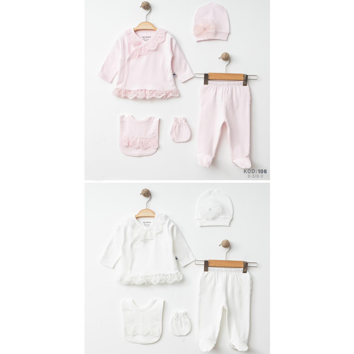 IŞIL BABY KIZ 0-3 AY YAPRAK DANTEL 5Lİ SET