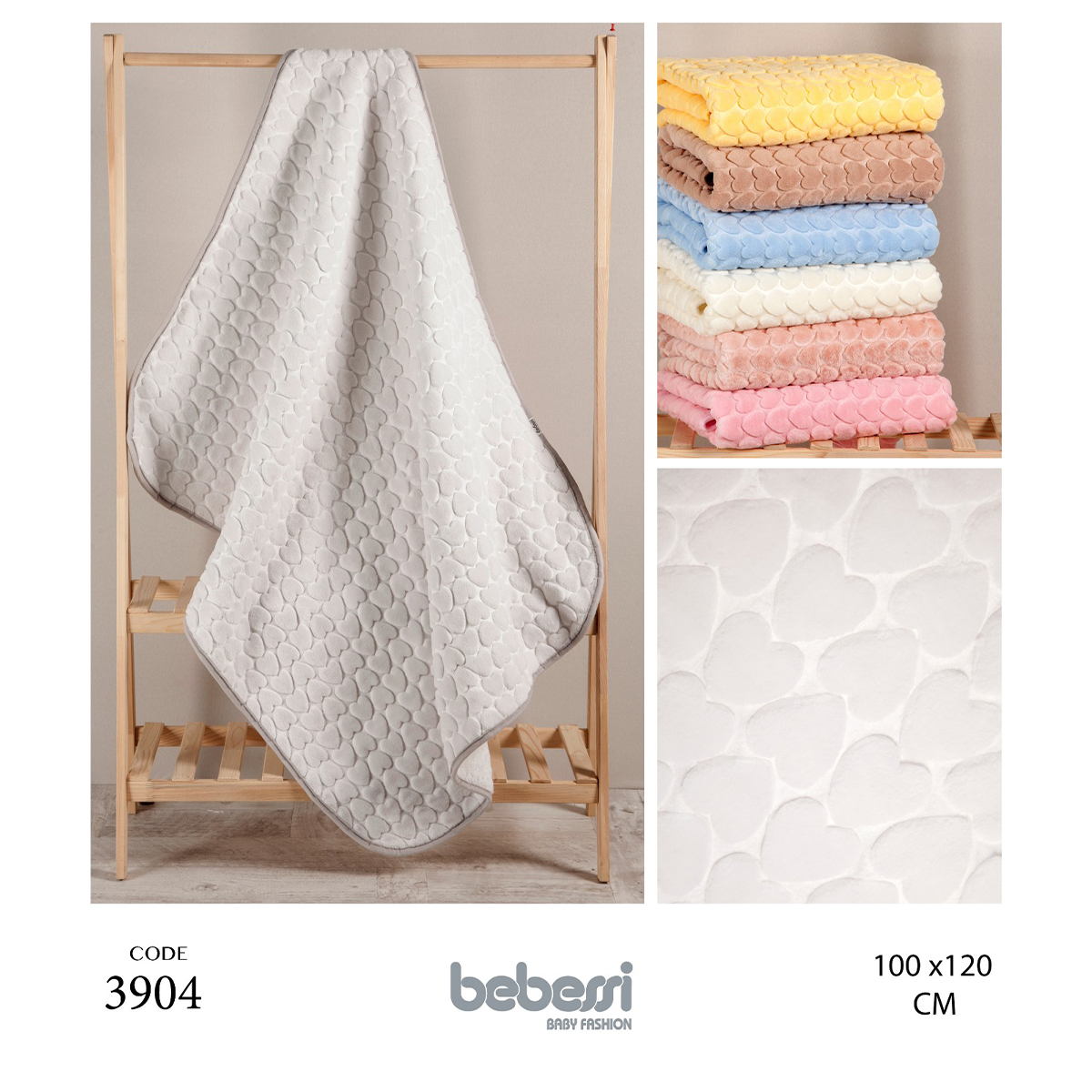 BEBESSİ UNISEX 88*88 CM KALPLİ PELUŞ BATTANİYE