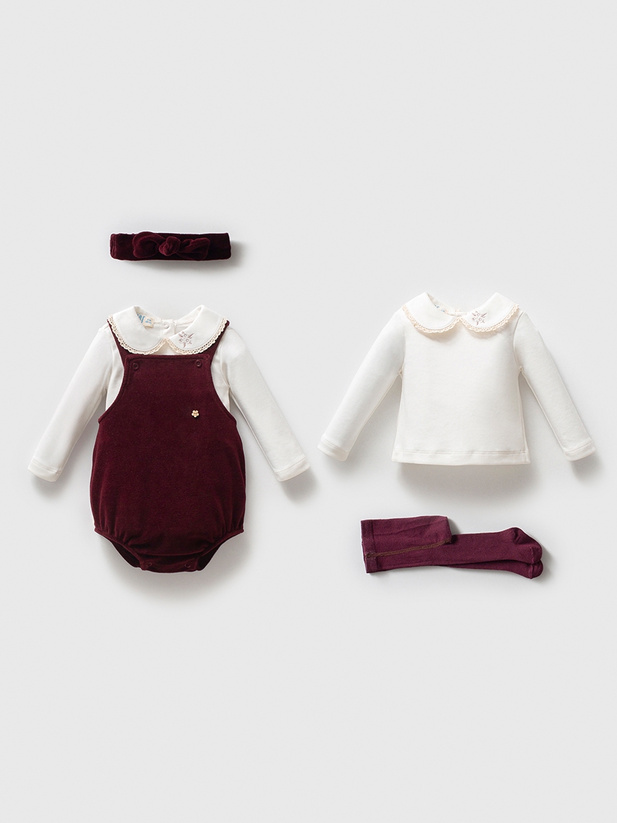NOYNOY KIZ 3-6 AY KADİFE TULUM BODY 4LÜ TAKIM