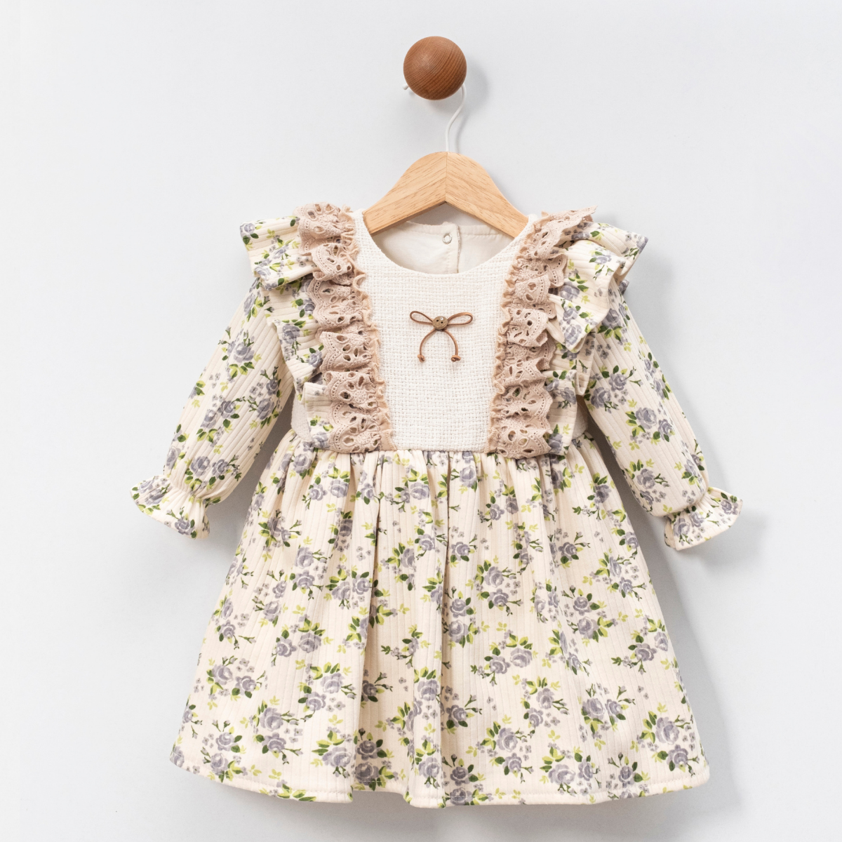 MİNİ CAYZEN KIZ 9-12-18-24 AY HASIR DETAYLI ELBİSE