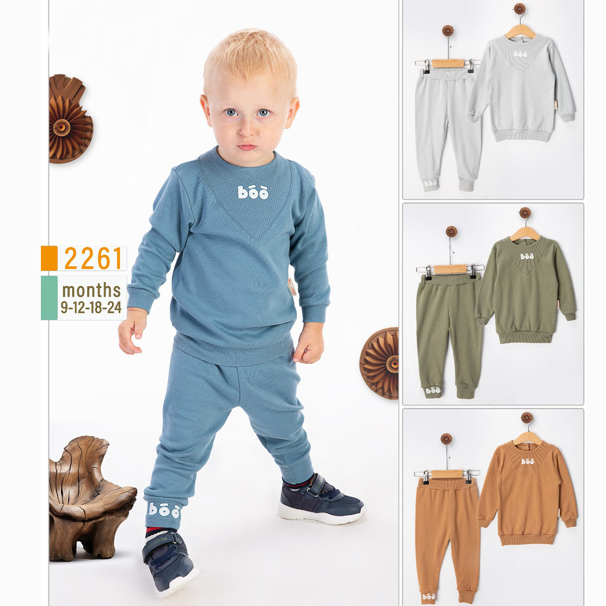 BEYAZ BEBEK ERKEK 9-12-18-24 AY BOO RİBANALI TAKIM