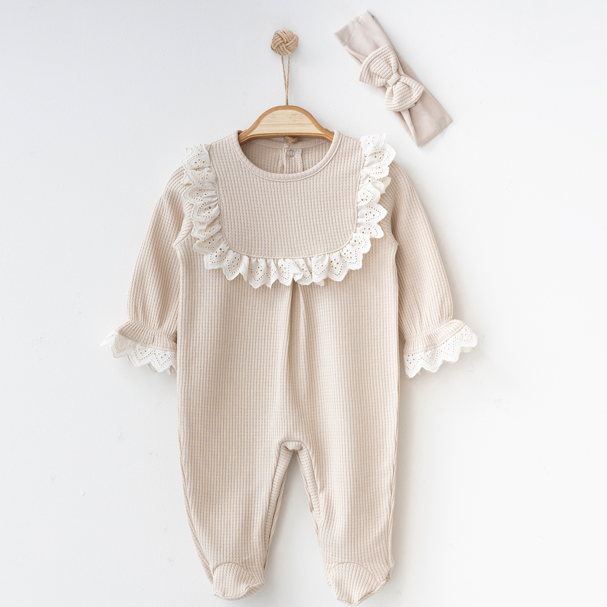 OBABY KIZ 0/3-0/3-3/6 AY FİSTOLU WAFFLE TULUM