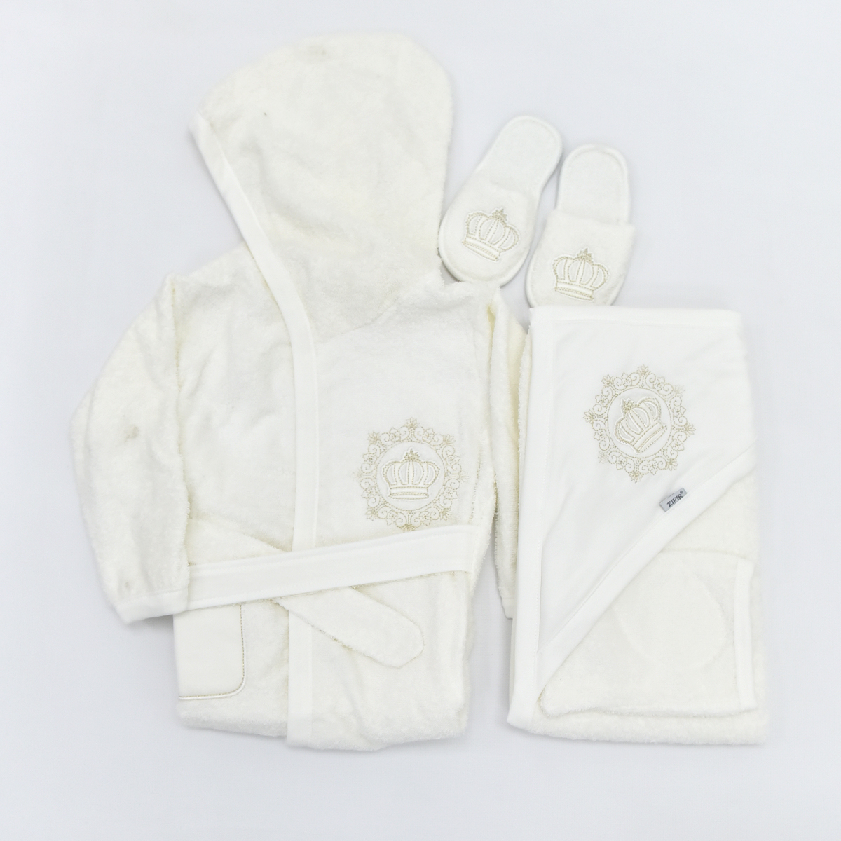 ZIPIR UNISEX 0-12 AY TAÇLI BORNOZ SETİ