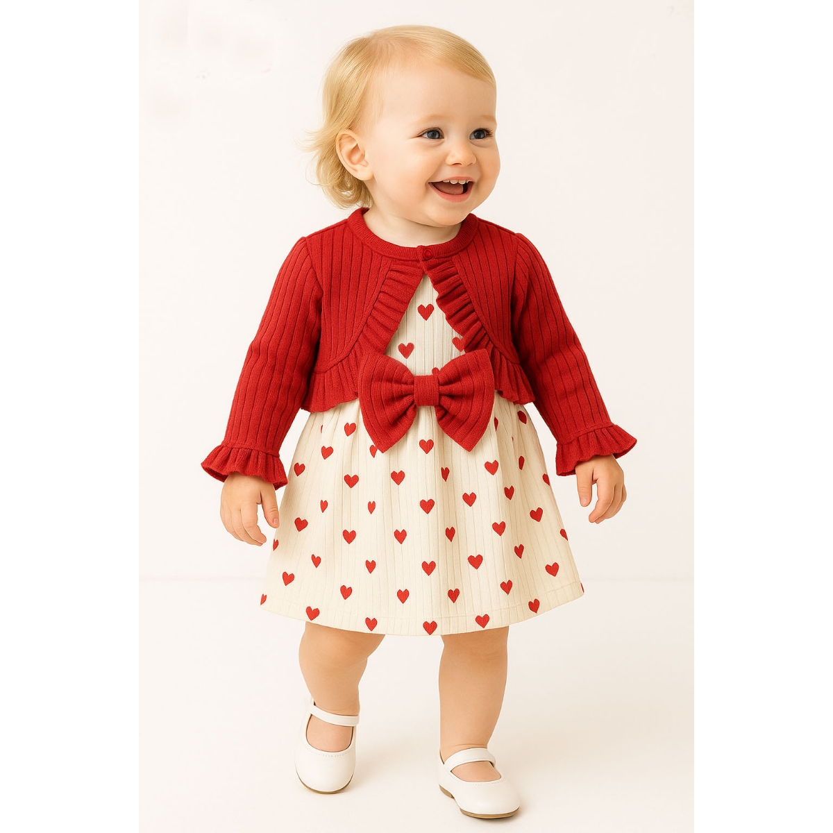 ÇAKAR BEBE KIZ 3-6-9-12 AY KALPLİ ELBİSELİ TAKIM