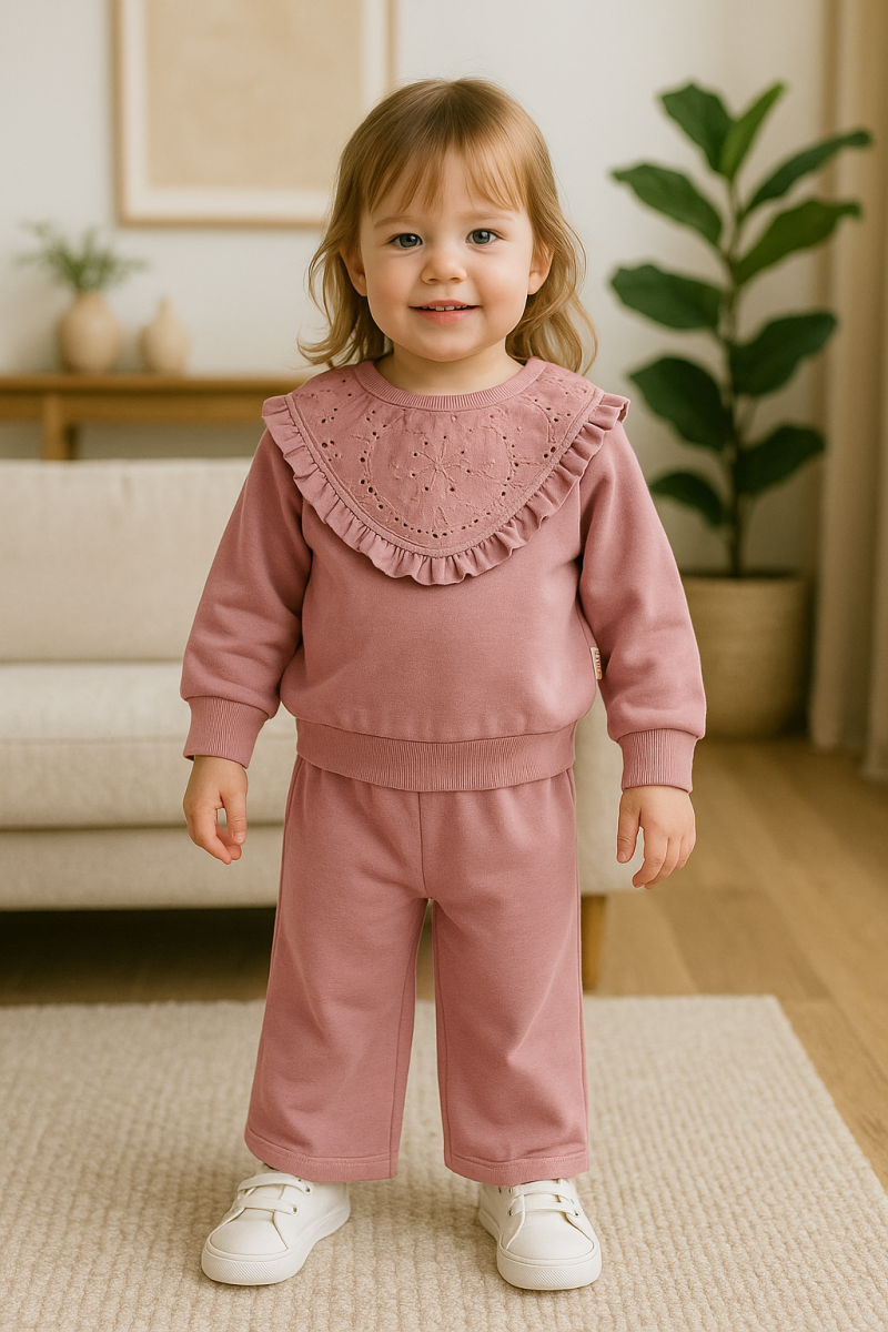 VOVİDO KIZ 3-4-5-6 YAŞ BRODELİ OVERSIZE 2Lİ TAKIM