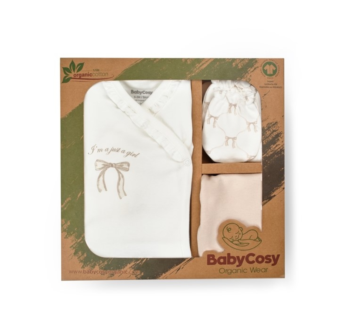 BABYCOSY ORGANIC KIZ 0-3 AY BOW 5Lİ SET