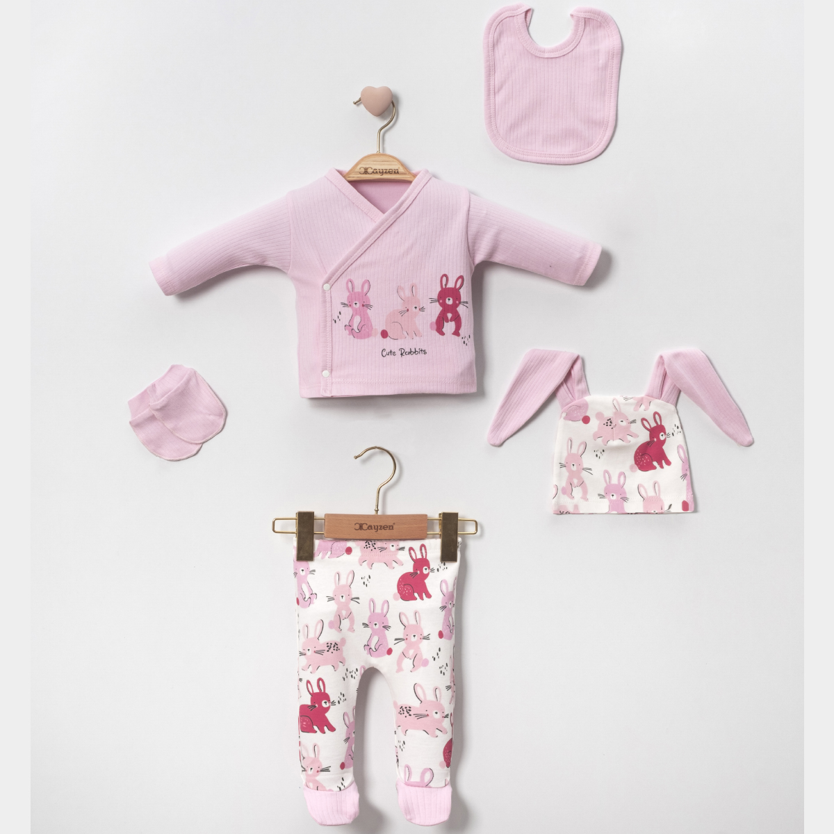 MİNİ CAYZEN UNISEX 0-3 AY TAVŞAN KARDEŞLER 5Lİ SET