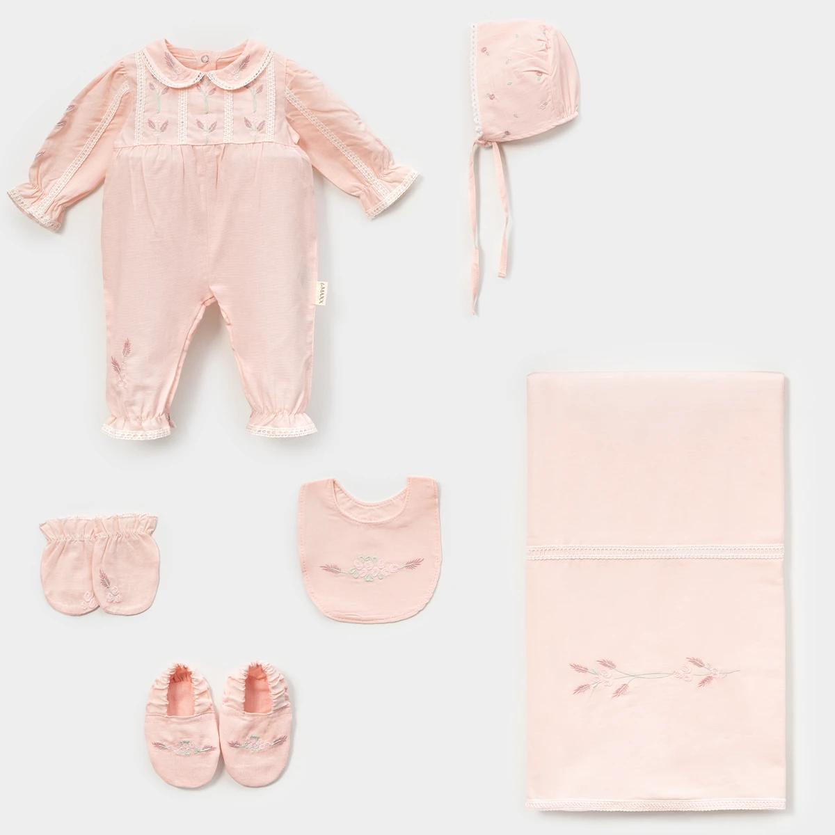 LOVEMAXX KIZ 0-3 AY ÇİÇEK NAKIŞLI KUTULU 6LI SET