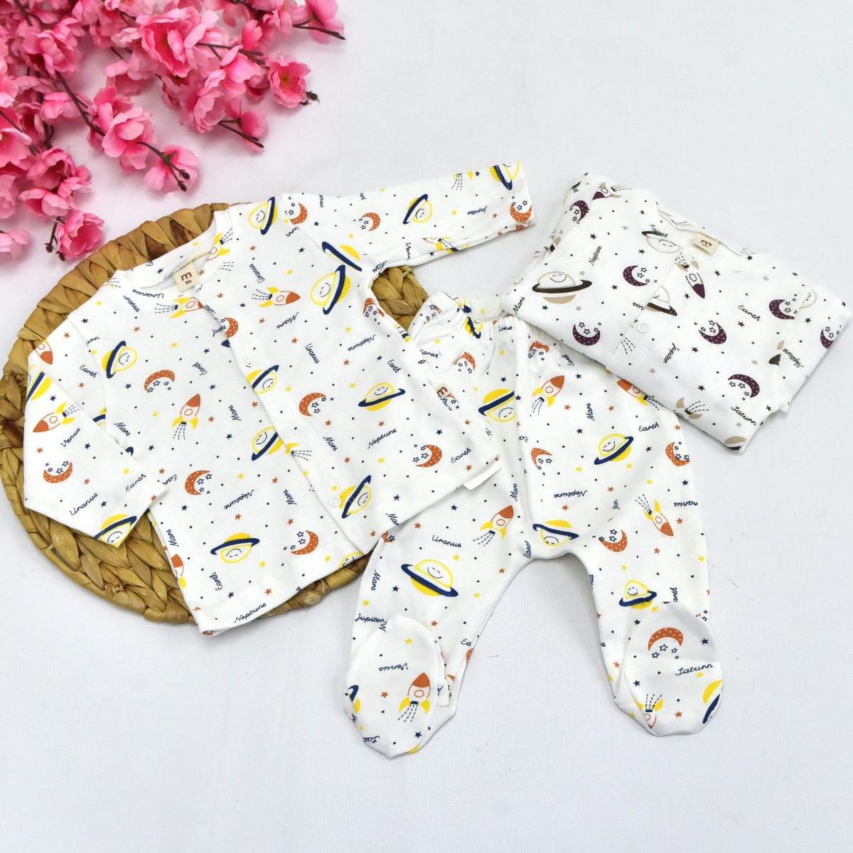 MİNİSSE ERKEK 0-3-6 AY UZAY BASKILI PİJAMA TAKIMI