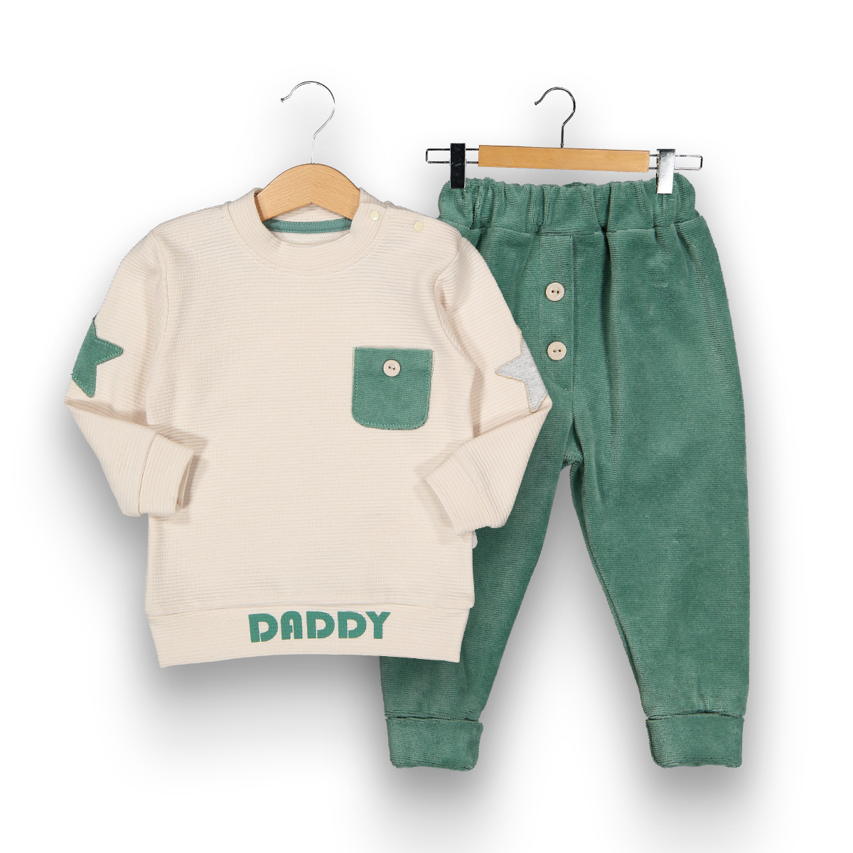BEYAZ BEBEK ERKEK 9-12-18-24 AY DADDY CEPLİ TAKIM