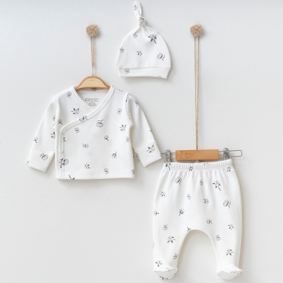 OBABY UNISEX 0-3 AY PAMUK BASKILI 3LÜ SET