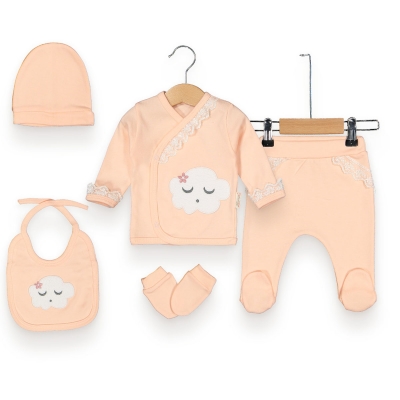 BEYAZ BEBEK KIZ 0-3 AY BULUTLU GÜPÜRLÜ 5Lİ SET