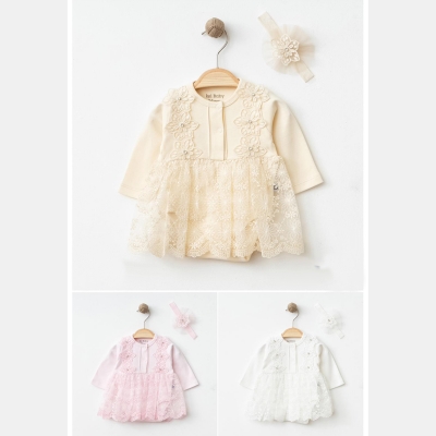 IŞIL BABY KIZ 3-6-9-12 AY DANTELLİ ELBİSE